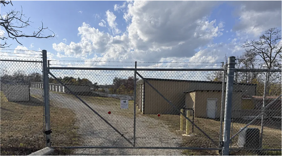 Gated entrance to the Spearhead Storage facility in Gamaliel, AR